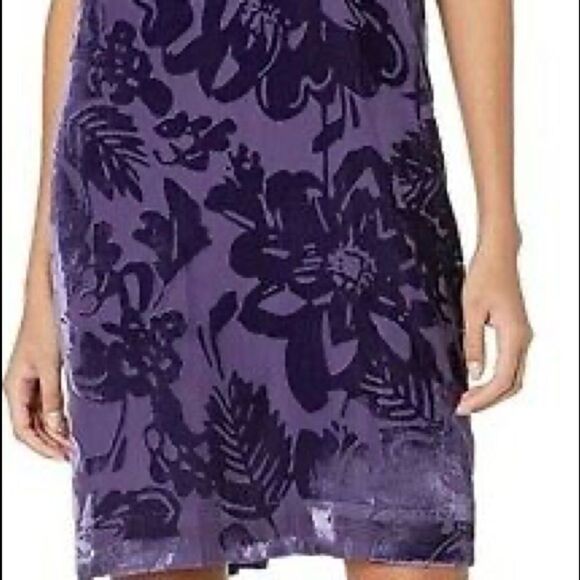 TRINA TURK MOCK NECK BURNOUT VELVET DRESS PURPLE - Picture 6 of 10